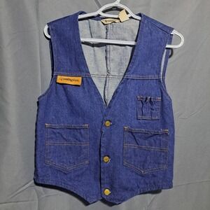 VTG Remington Jacket Men's SMALL Denim Vest Dark Wash Jean Shooting V Neck